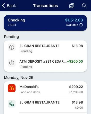 Snapshot of Transaction Enrichment upgrades in the Breakwater mobile app.